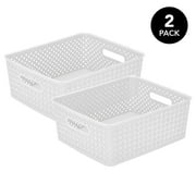 Simplify 2 Pack Medium Resin Wicker Storage Bin, White
