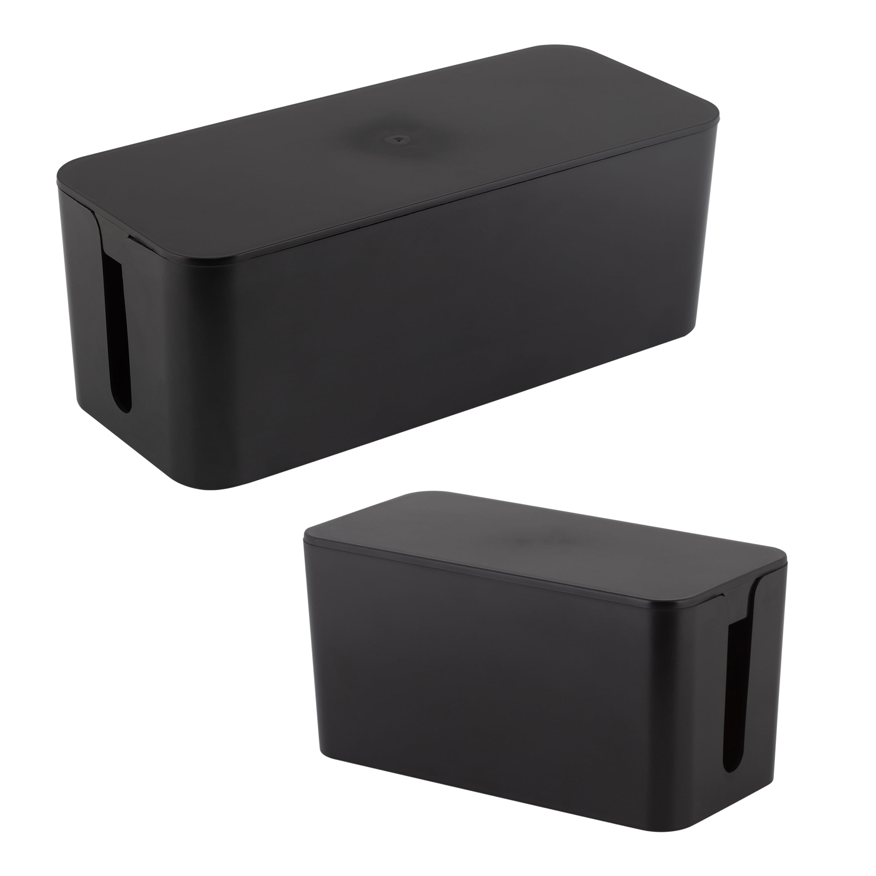 Black Rectangular Lidded Cable Organizer Storage Bin Set