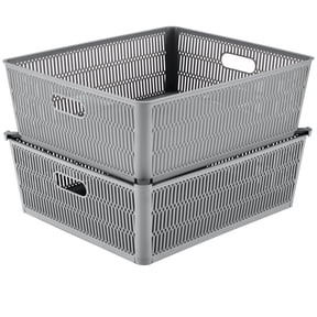 Simplify 2 Pack Slide 2 Stack It Plastic Shallow Storage Basket, Gray