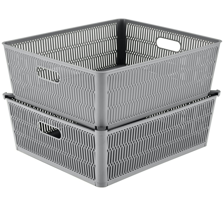 Simplify 2 Pack Slide 2 Stack It Plastic Storage Basket with Handles, White