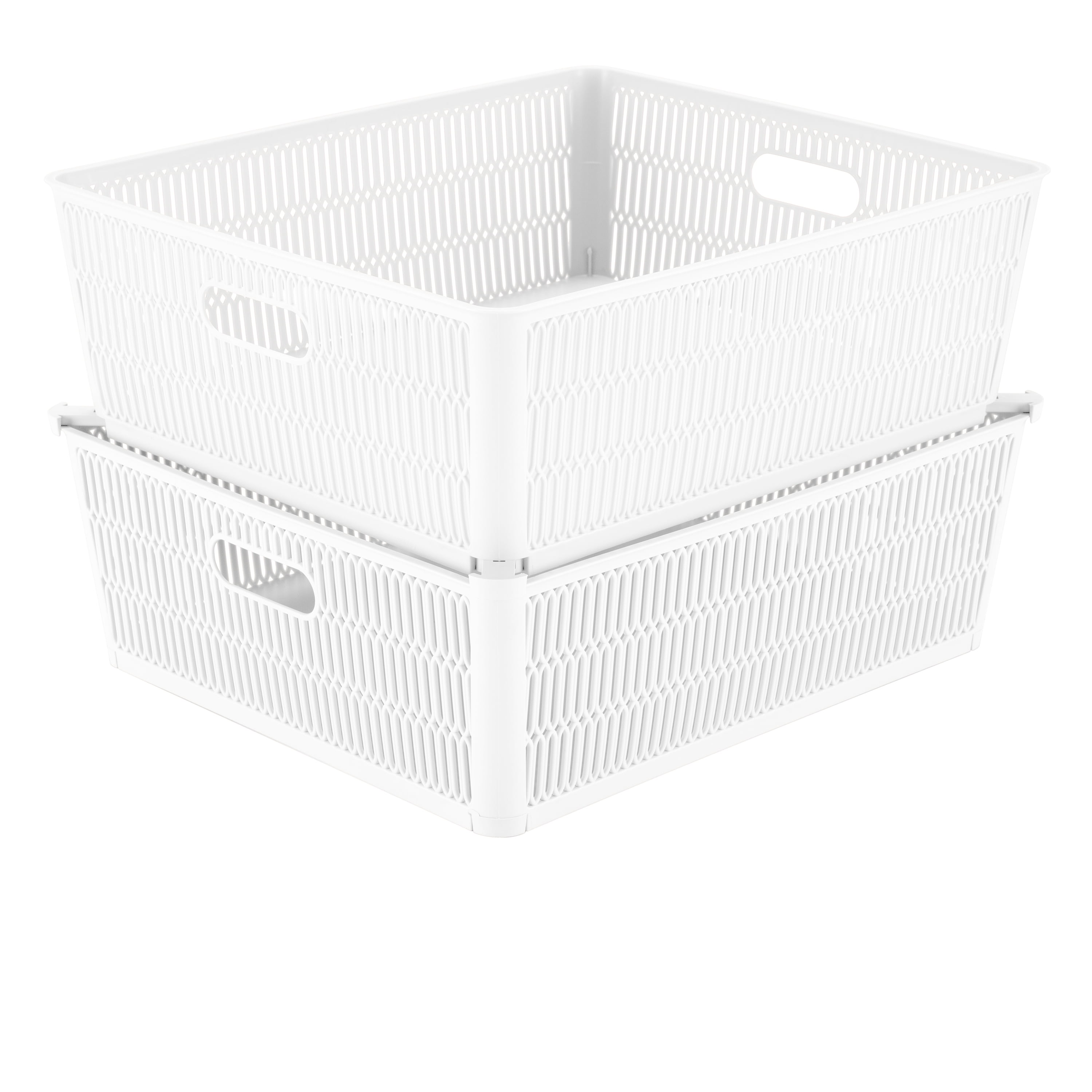 White Polypropylene 2-Piece Stackable Shallow Storage Baskets