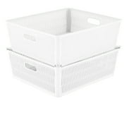 Simplify Slide 2 Stack It 2 Pack Plastic Storage Tote Baskets in Black