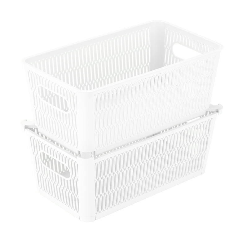 Simplify 2 Pack Slide 2 Stack It Plastic Storage Basket with Handles, White