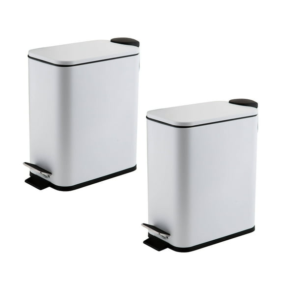 Simplify 2 Pack Slim Rectangular 5 Liter Pedal Iron Wastebasket with Soft Close Lid in White