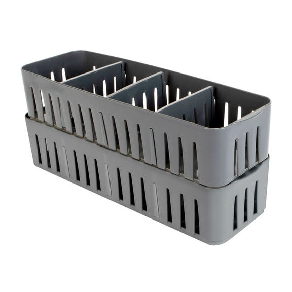Simplify 2 Pack Slim Stackable Organizer Bin with Adjustable Dividers 12.5 L x 4 W in Grey