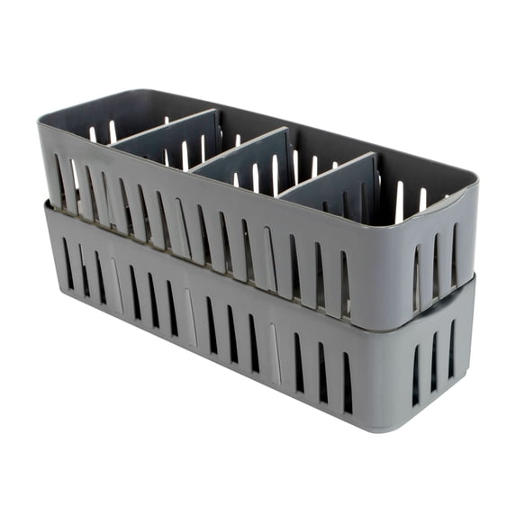 Simplify 2 Pack Slim Stackable Organizer Bin with Adjustable Dividers 12.5 L x 4 W in Grey