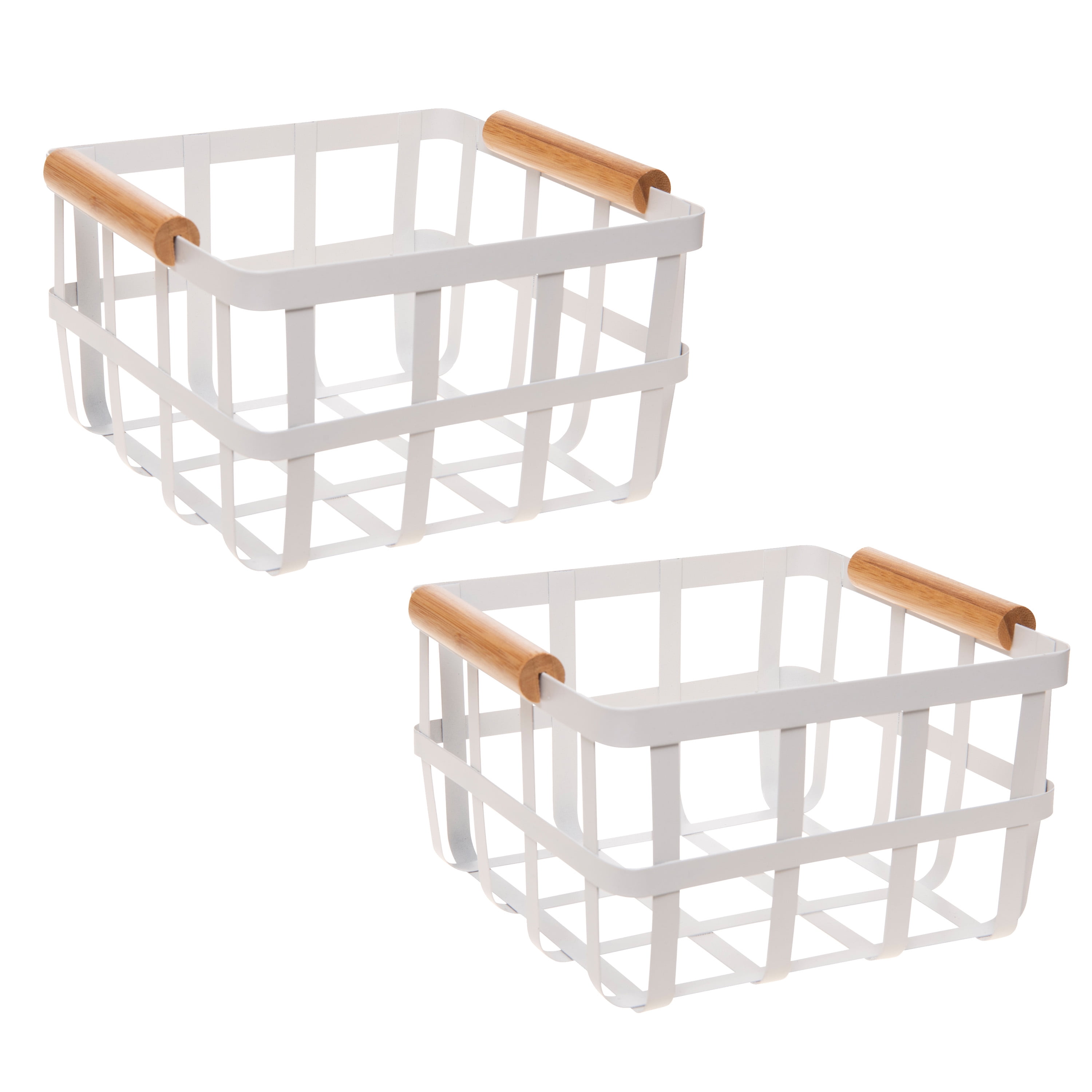 Simplify 2 Pack Square Metal Storage Basket with Bamboo Handles