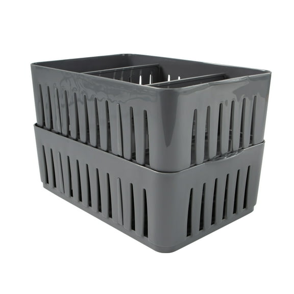 Simplify 2 Pack Stackable Plastic Organizer Bin Storage Basket with Adjustable Dividers in Grey
