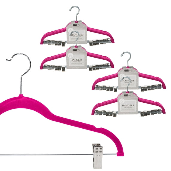 Simplify 24 Pack Velvet Skirt Hangers with Clips, Adult Size, Fuchsia