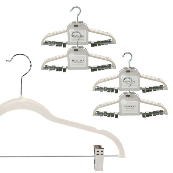 Simplify 24 Pack Velvet Skirt Hangers with Clips, Adult Size, Ivory