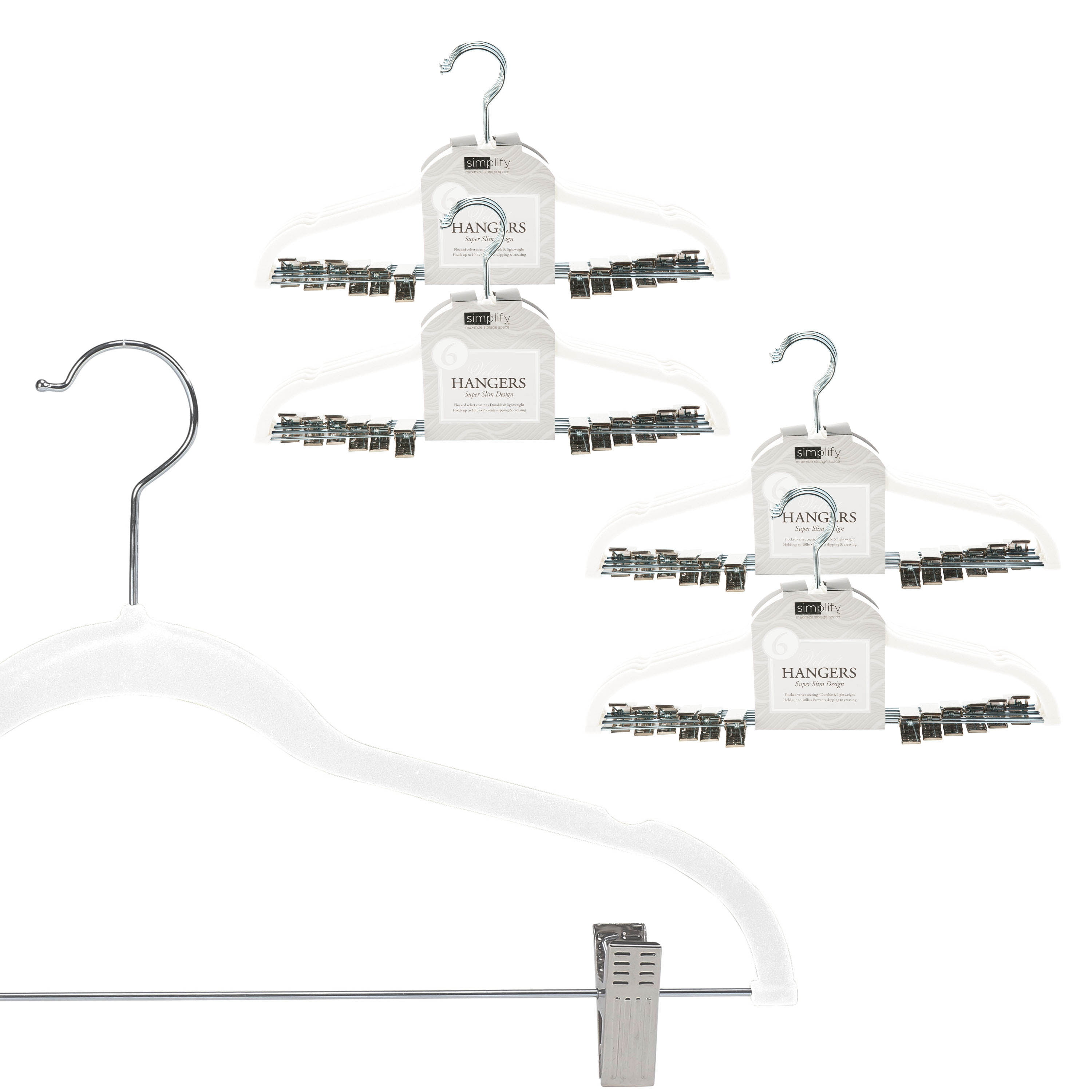 Simplify 24 Pack Velvet Skirt Hangers with Clips, Adult Size, White