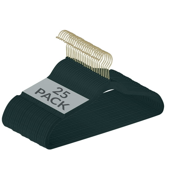 Simplify 25 Pack Slim Velvet Gold Hook Hangers in Emerald