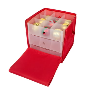 Simplify 27 Count Stackable Christmas Ornament Storage Box, Polyester Red, 12"X 12"X 12"