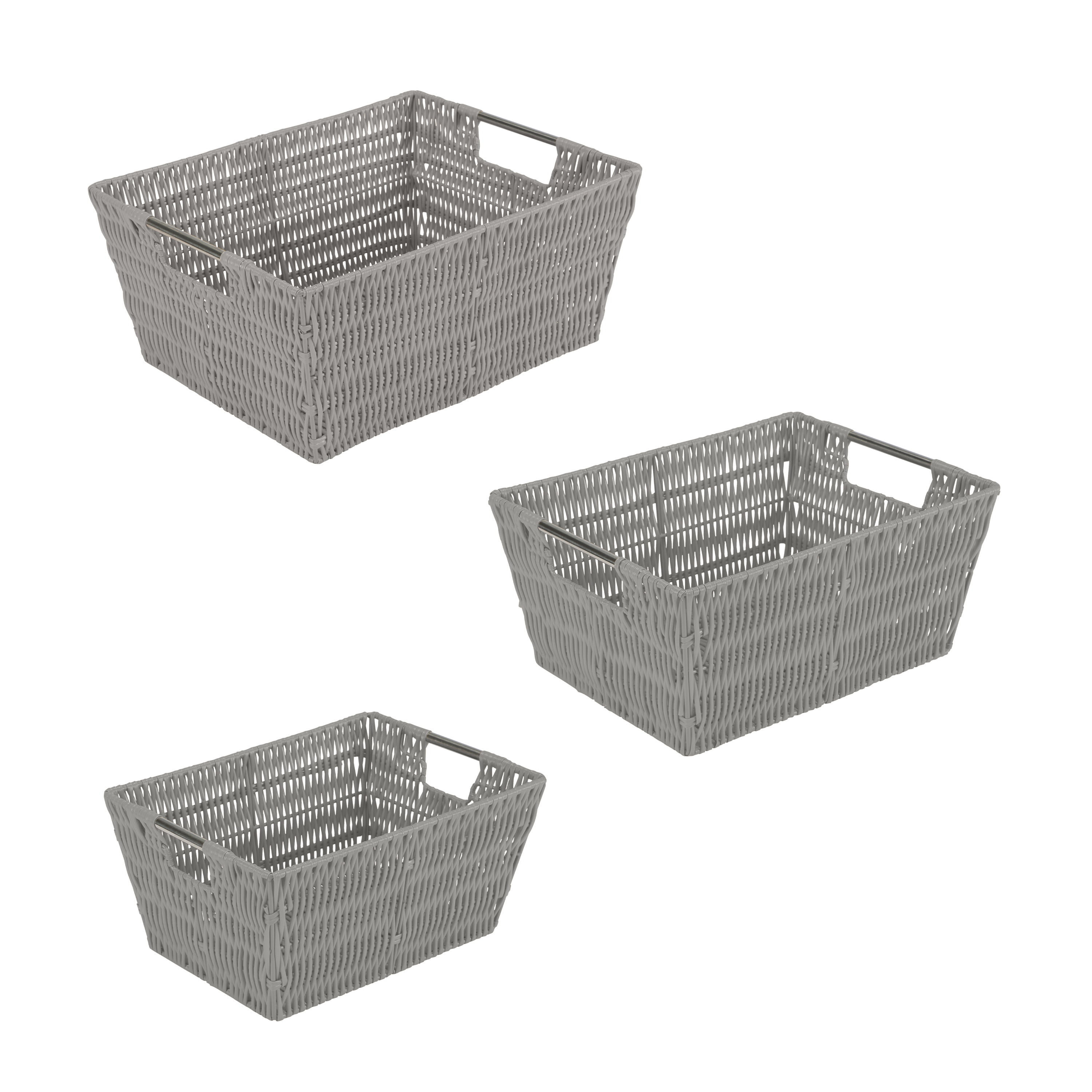 Coastal Charm Rattan Storage Tote Set with Stainless Steel Handles