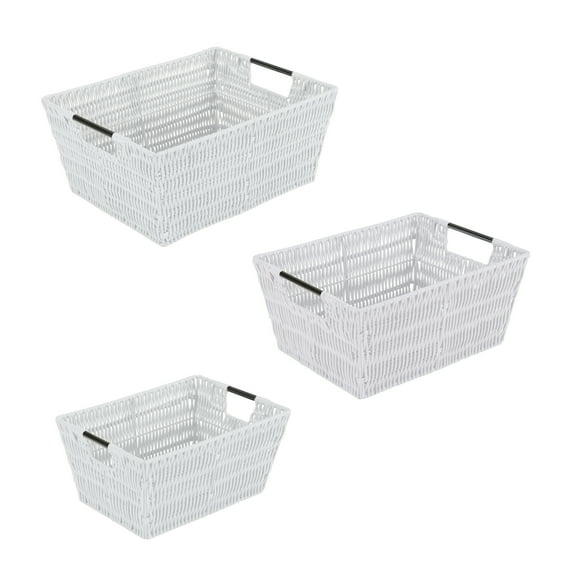 Simplify 3 Pack Set Rattan Tote Storage Baskets in White