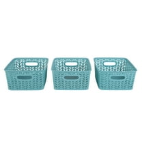 Simplify 3 Pack Small Herringbone Plastic Storage Basket In Dusty blue