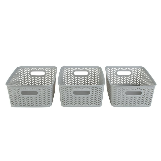 Simplify 3 Pack Small Herringbone Plastic Storage Basket In Grey