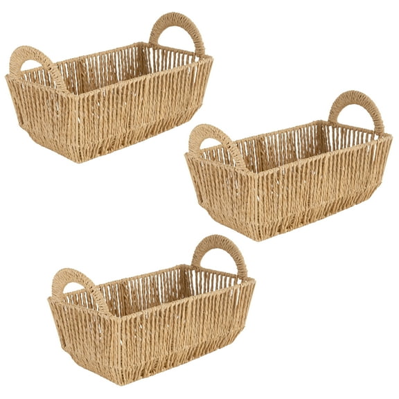 Simplify 3 Pack Vertical Weave Small Shelf Paper Rope Storage Basket with Round Handles