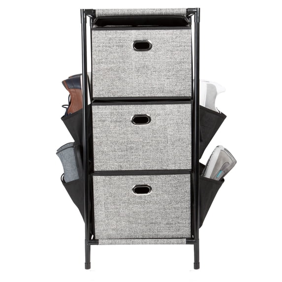 Simplify 3 Tier Storage Drawers with Side Pockets in Black