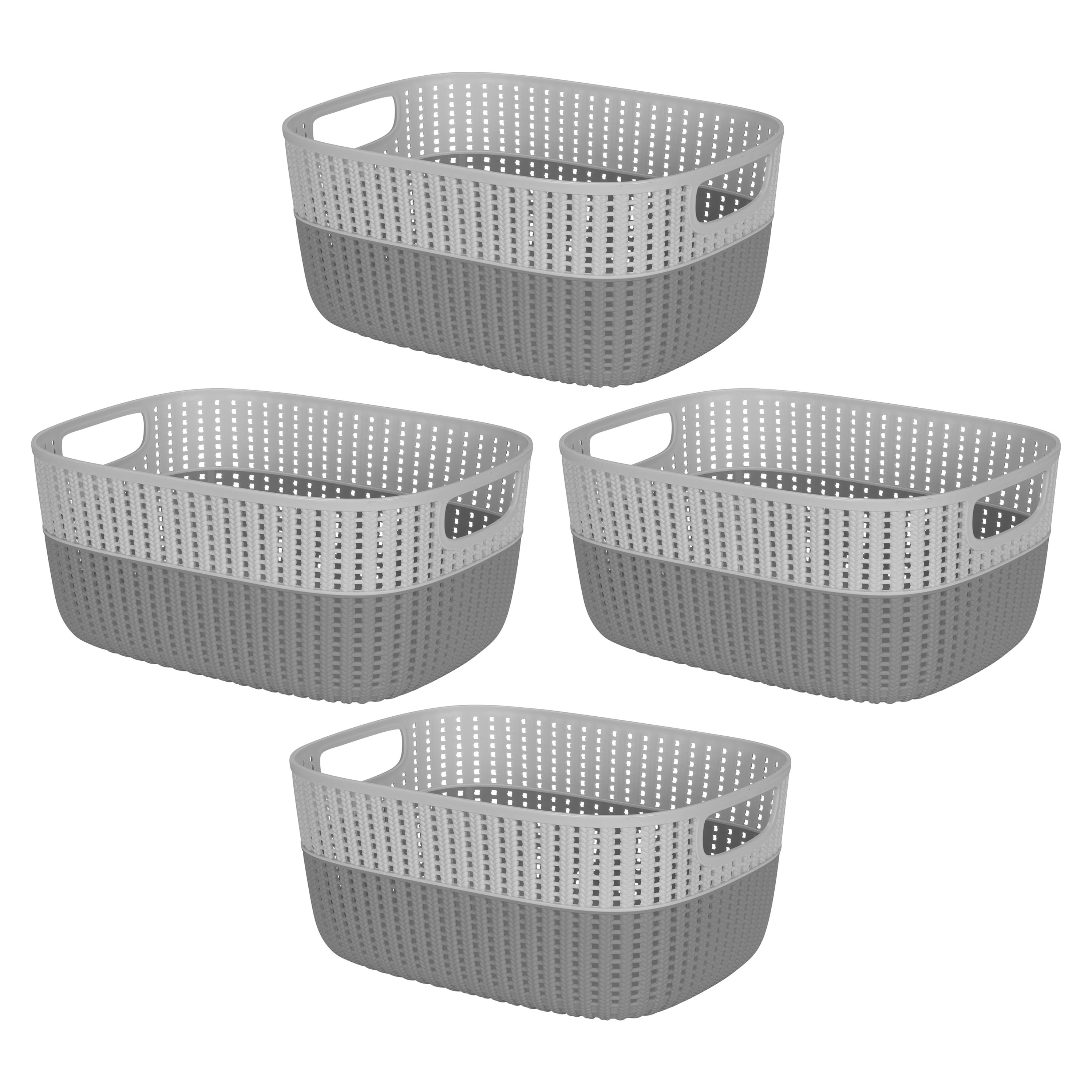Simplify 4 Pack 2Tone Plastic Decorative Large Storage Basket in Grey