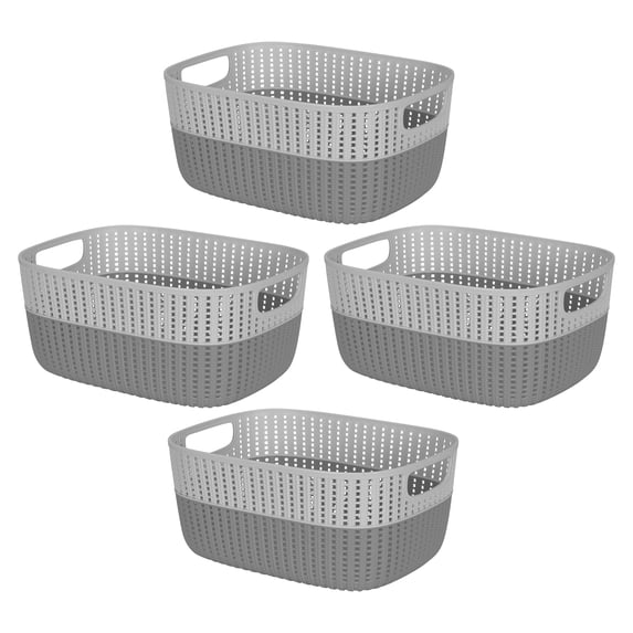 Simplify 4 Pack 2-Tone Plastic Decorative Large Storage Basket in Grey