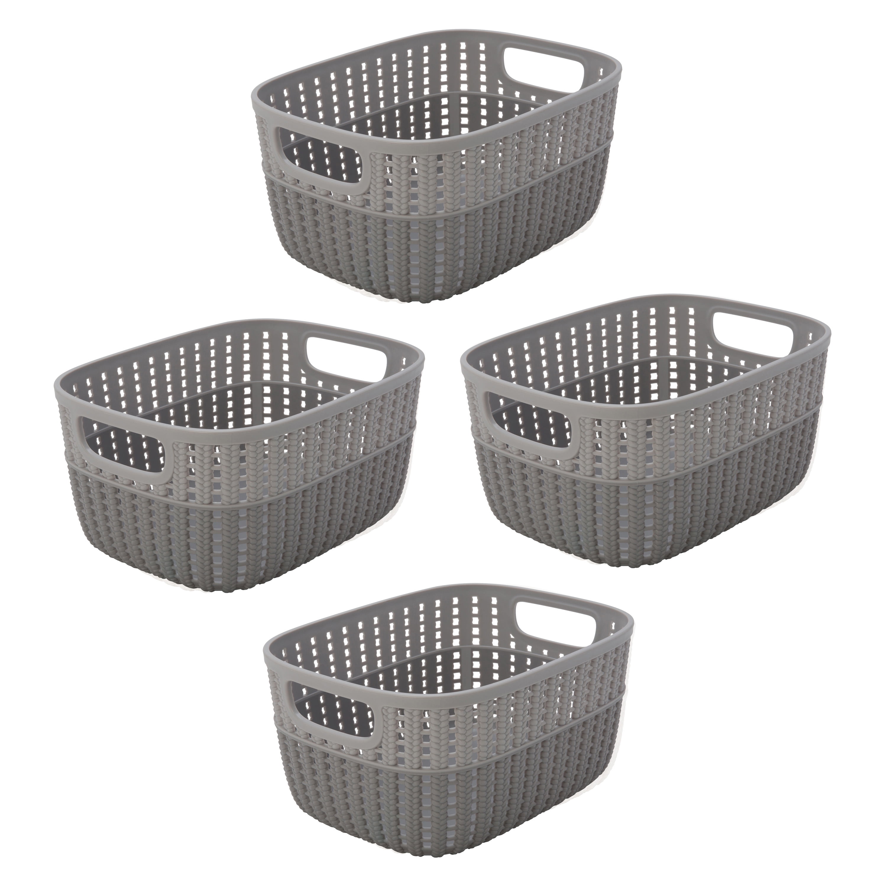 Simplify 4 Pack 2-Tone Plastic Decorative Small Storage Basket in Grey