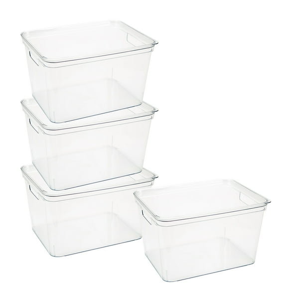 Simplify 4 Pack Large Plastic Lidded Storage Bin, Clear