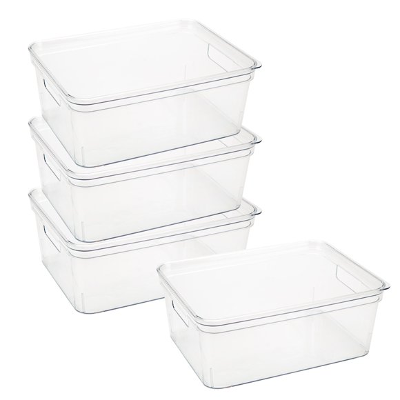 Asking 8-Pack Plastic Shelf Baskets With Lids - Small Grey Storage Bins For Organization, 10x7.5x4 Inch