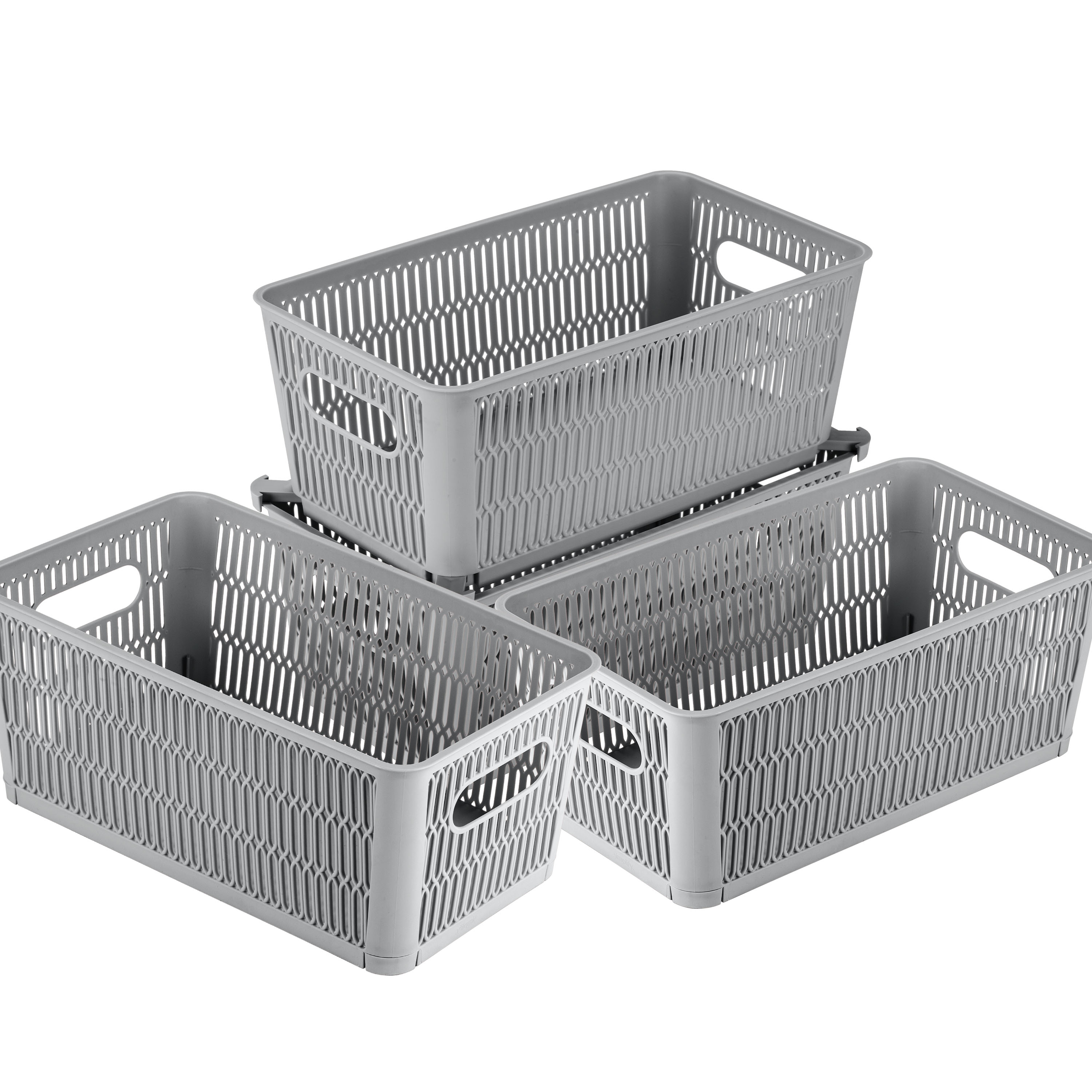 Simplify 4 Pack Slide 2 Stack It Plastic Small Storage Baskets in Grey