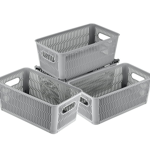 Simplify 4 Pack Slide 2 Stack It Plastic Small Storage Baskets in Grey