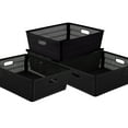thumbnail image 1 of Simplify 4 Pack Slide 2 Stack It Shallow Plastic Storage Tote Baskets in Black, 1 of 9