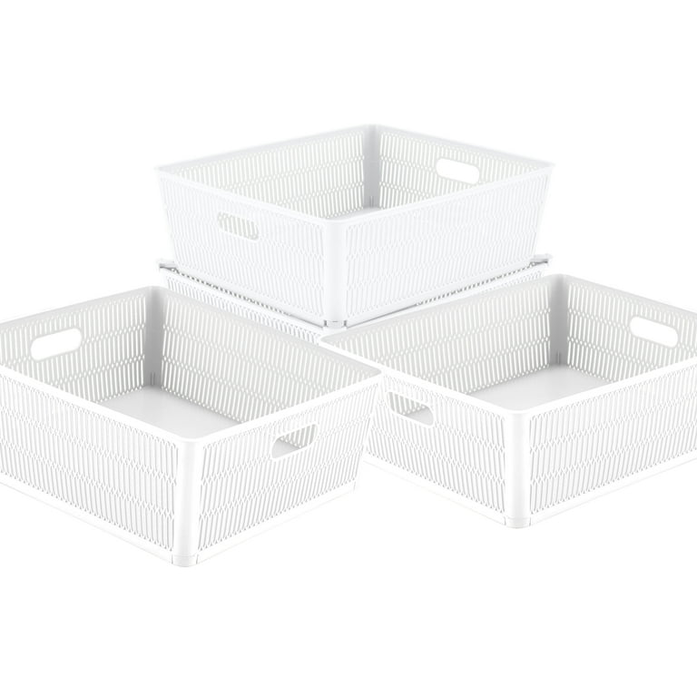 Gloreen White Plastic Basket, 8 Quart Weave Storage Baskets, 4 Packs