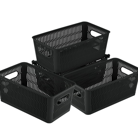 Simplify 4 Pack Slide 2 Stack It Small Plastic Storage Tote Baskets, Black