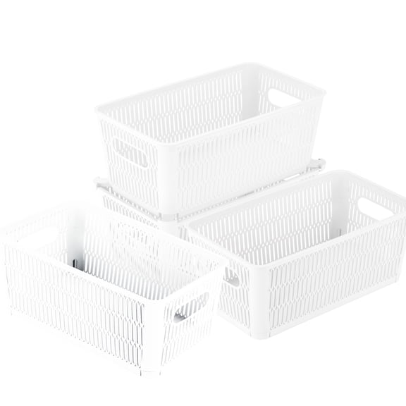 Simplify 4 Pack Slide 2 Stack It Small Plastic Storage Tote Baskets in White