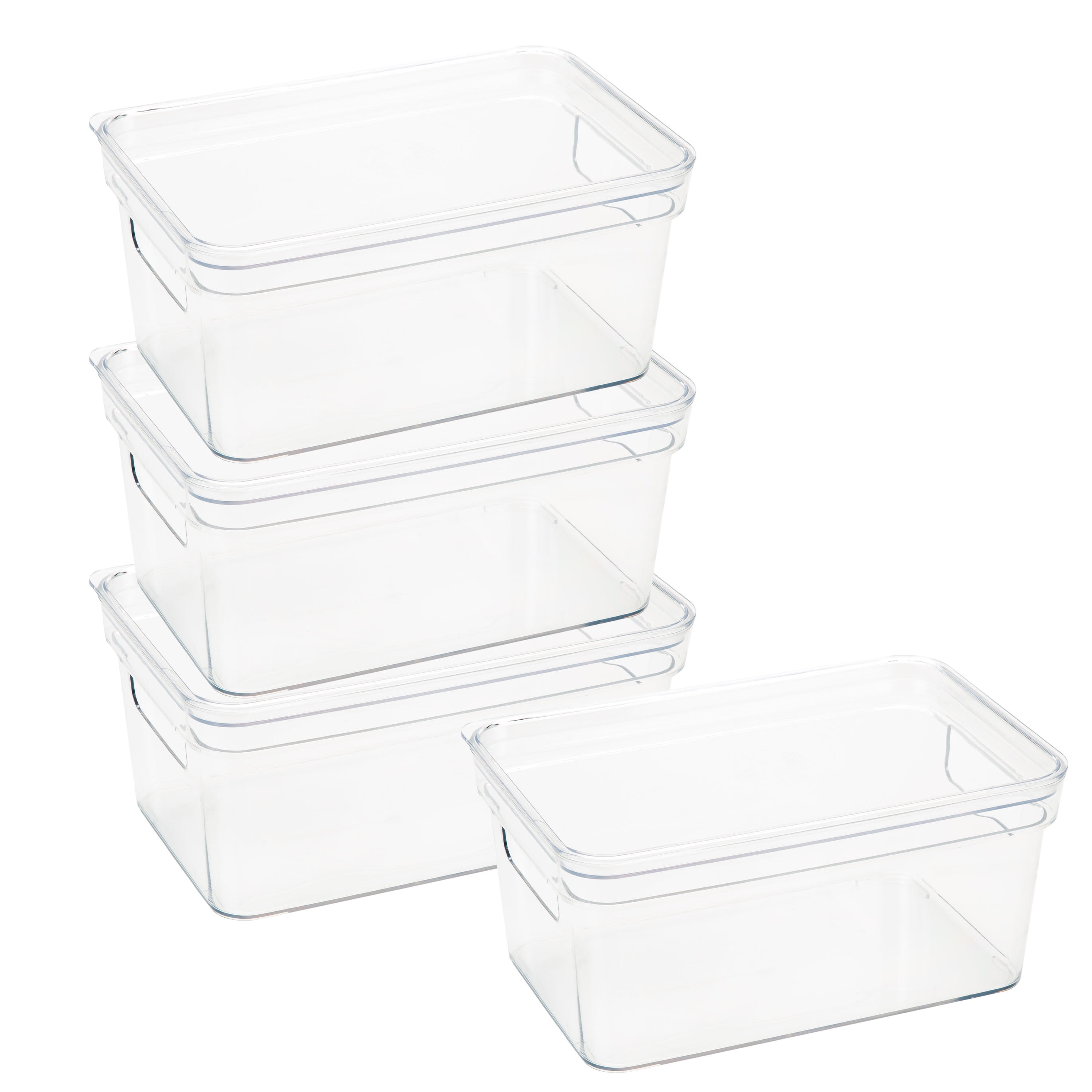 Simplify 4 Pack Small Lidded Plastic Storage Bin, Clear