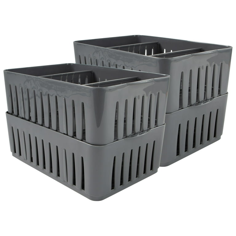 EZOWare Large Plastic Baskets with Lid, Stackable Lidded Knit Household Storage  Organizer Bins - Pack of 4, 15.4 x 10.5 x 6.7 