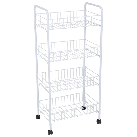 Simplify 4 Tier Rolling Storage Cart in White, 21.4" x 9.4" x 32.68"