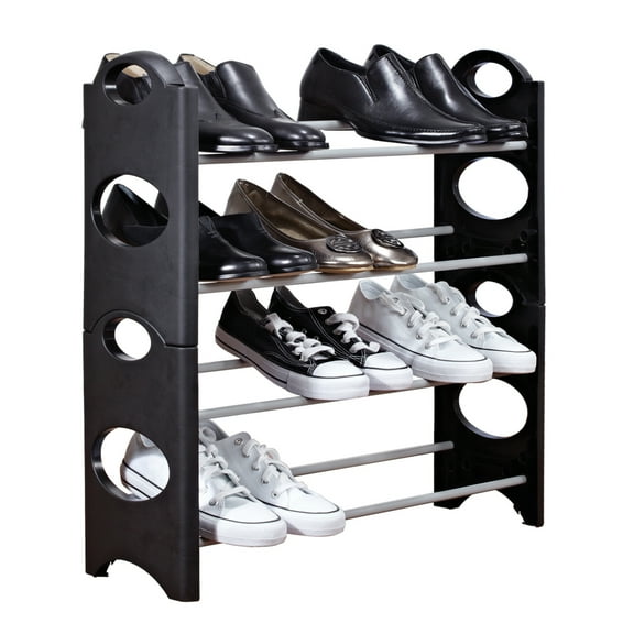 Simplify 4 Tier Stackable 12 Pair Shoe Rack in Black