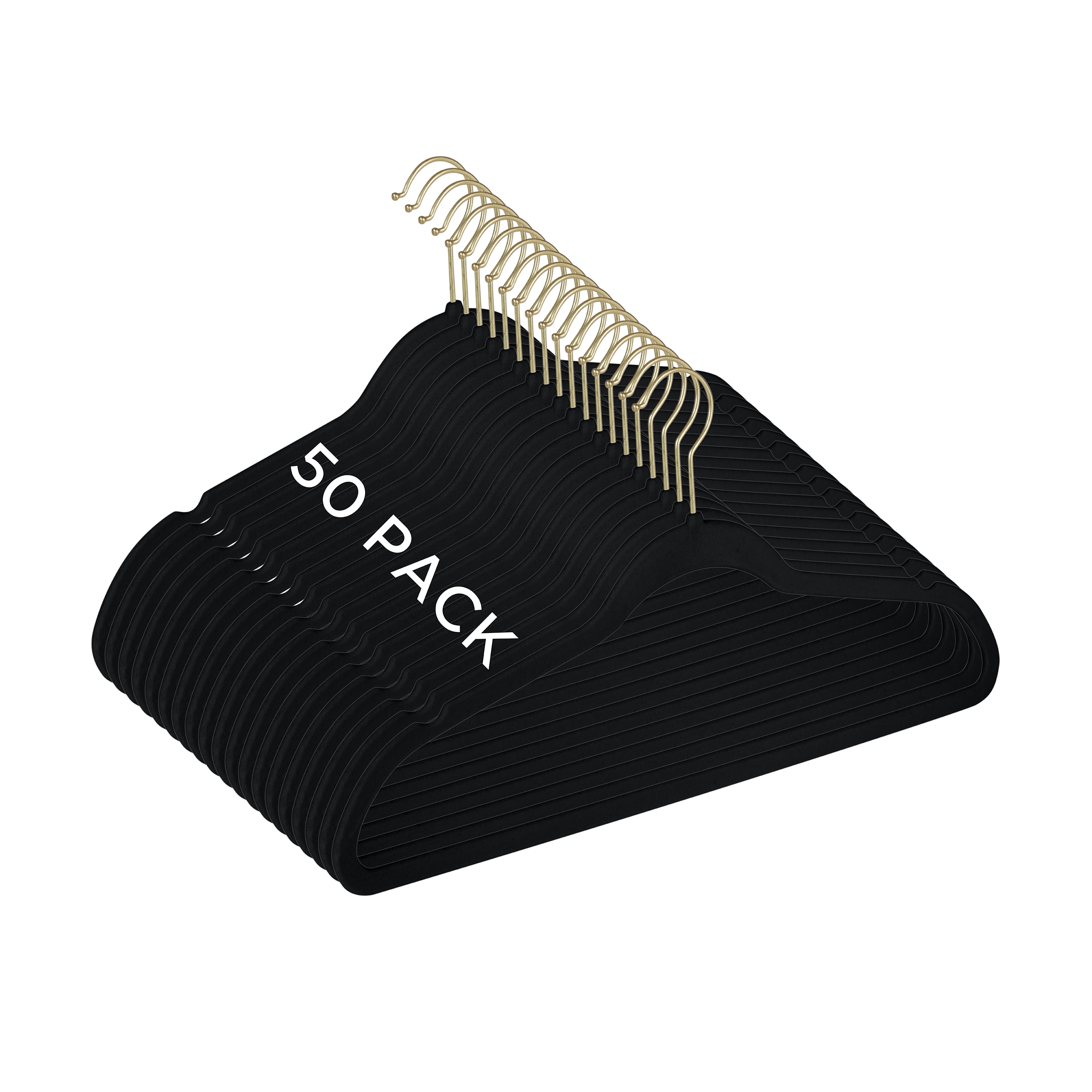 Simplify 50 Pack Slim Velvet Gold Hook Hangers in Black