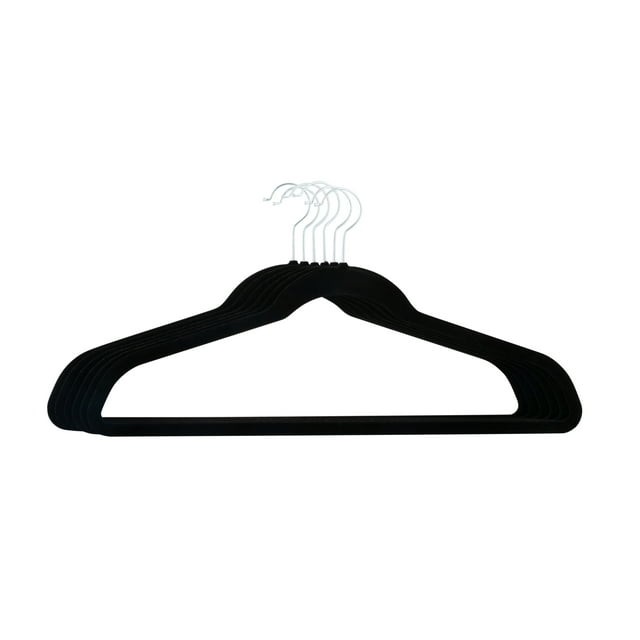 Simplify 6 Pack Extra Wide Plastic, Fabric, Metal Clothing Hanger, Black