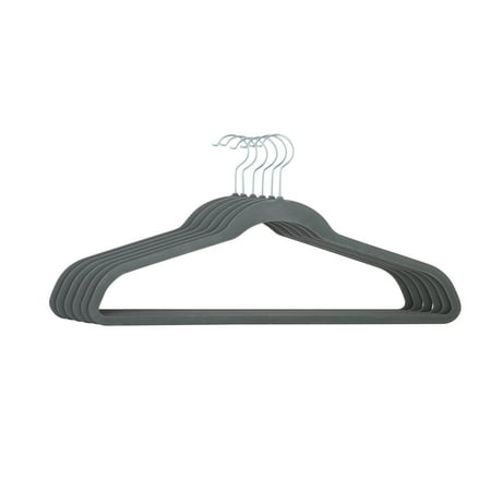 Simplify 6 Pack Extra Wide Plastic, Fabric, Metal Clothing Hanger, Grey