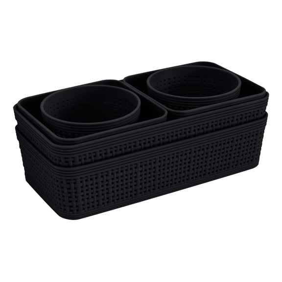 Simplify 6 Pack Multi-Sized Organizing Basket Plastic Storage Set in Black