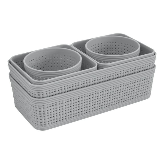 Simplify 6 Pack Multi-Sized Organizing Basket Plastic Storage Set in Grey