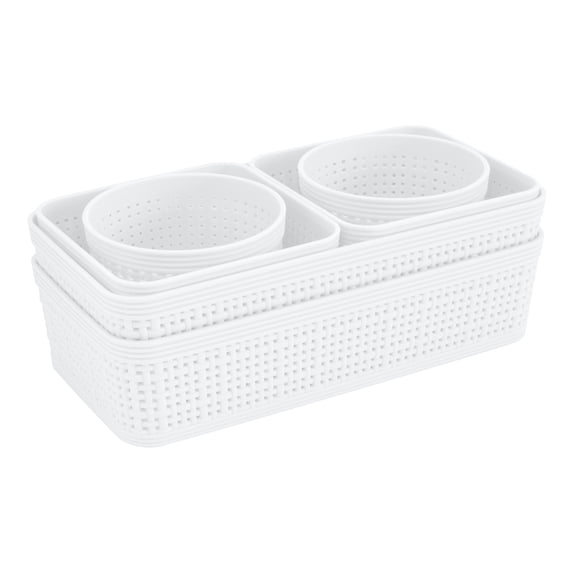 Simplify 6 Pack Multi-Sized Organizing Basket Plastic Storage Set in White