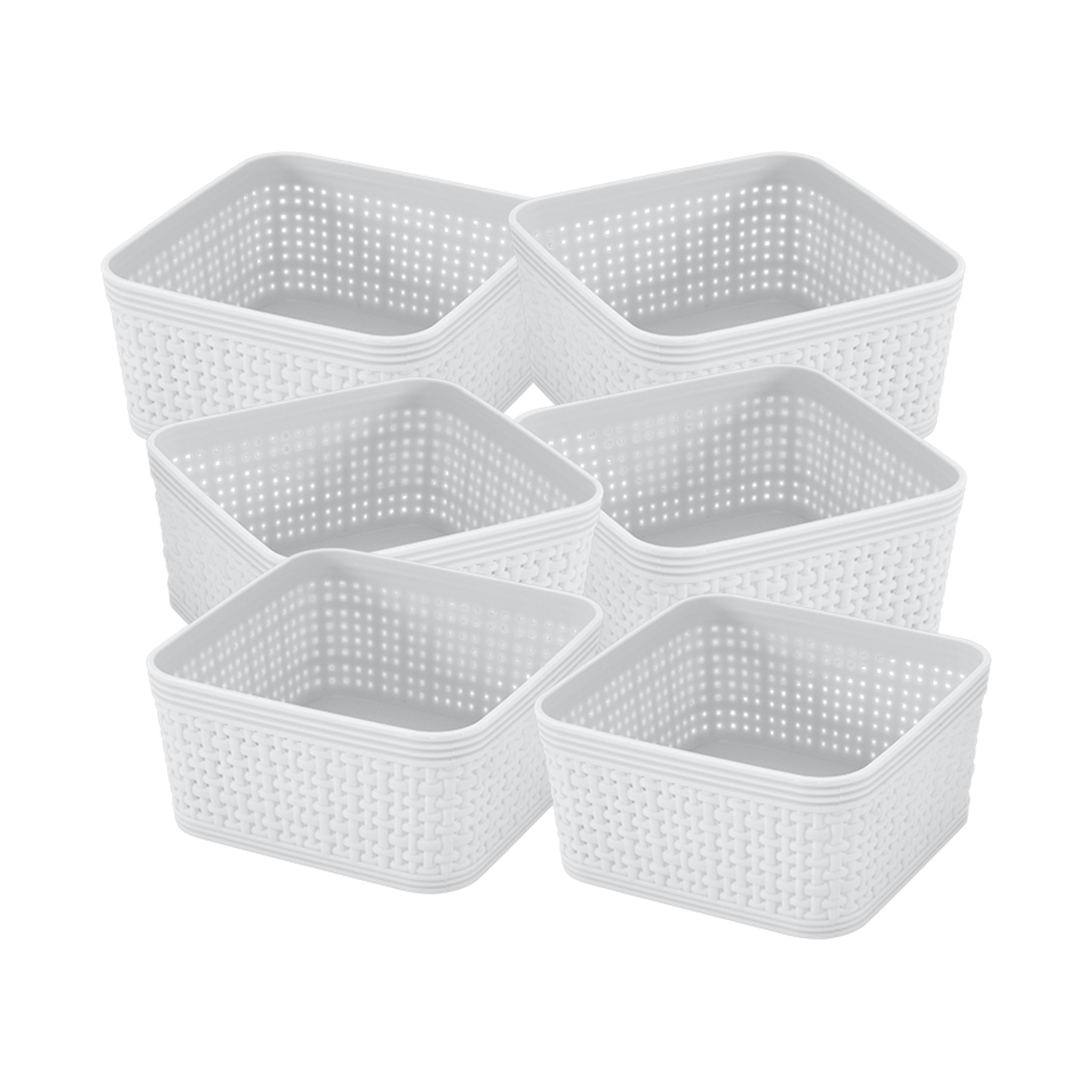 AnnkkyUS 6-Pack White Storage Plastic Baskets, Plastic Weave Basket for Organizing