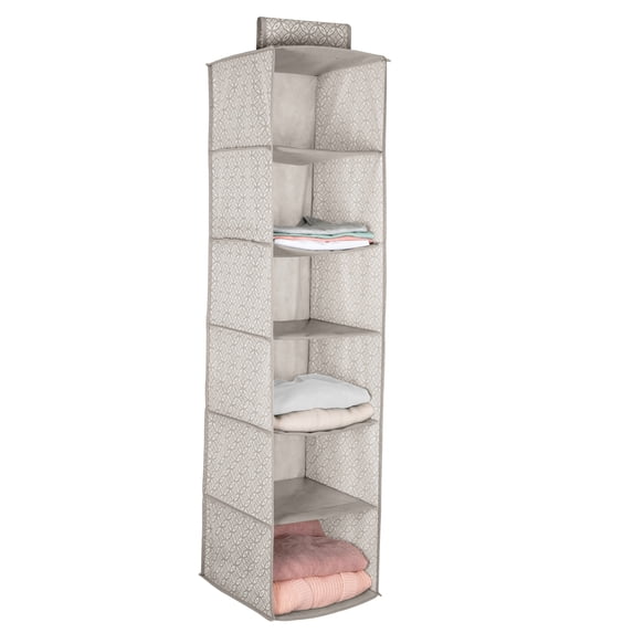 Simplify 6 Shelf Boho Fabric Hanging Closet Organizer in Grey