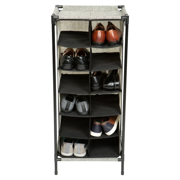 Simplify 6-Tier 12-Pair Shoe Organizer in Black Nonwoven Fabric