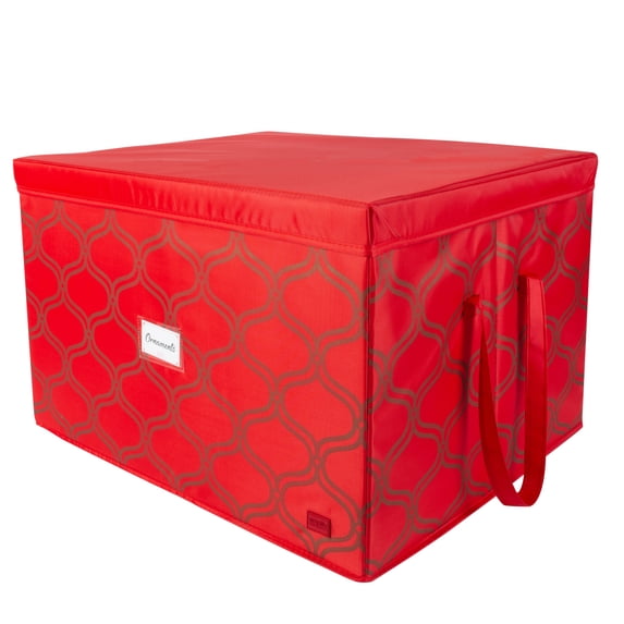 Simplify 60 Count Non Woven Ornament Storage Box with Stackable Dividers, Red