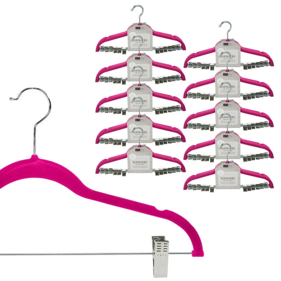Simplify 60 Pack Velvet Skirt Hangers with Clips, Adult Size, Fuchsia