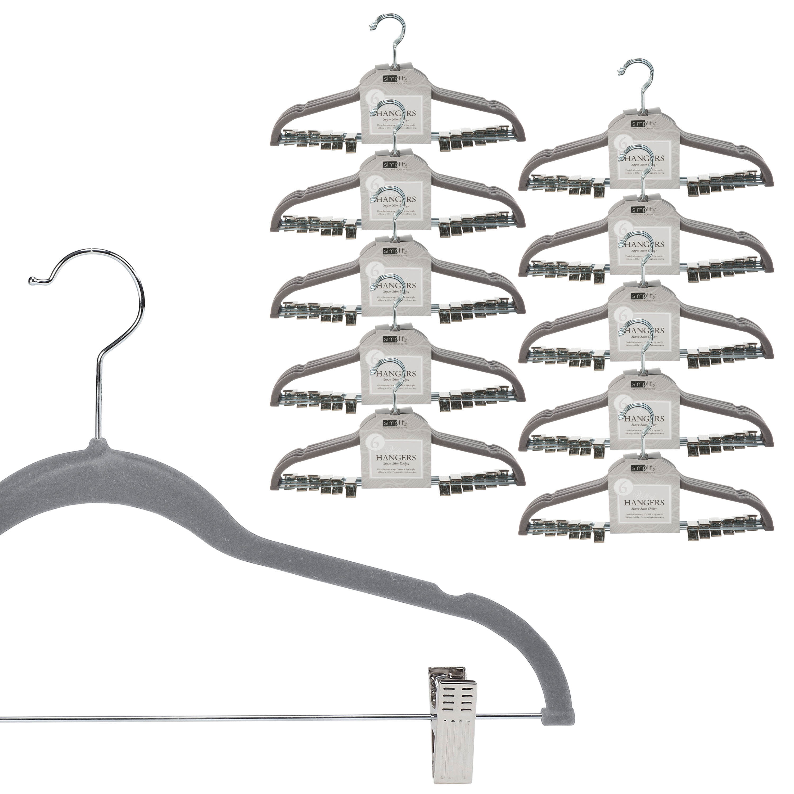 Simplify White Velvet Hangers with Clips (6-pack)